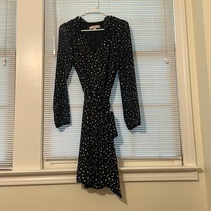 Loft dress, sheer sleeves and elastic waste with sash